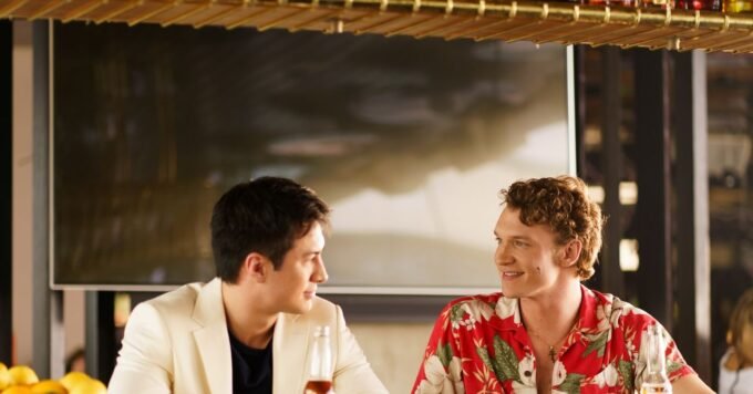 Illustration depicting different social media platform logos (Tumblr, X, Instagram) with fan art or symbols related to 'Heated Rivalry' bridging them, representing the fractured nature of online fandom discourse.