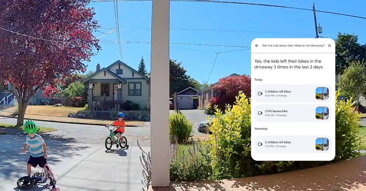 Google Home interface showing Gemini interacting with a live camera feed, identifying objects in real-time.