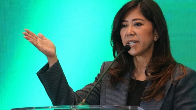 Indonesia's Minister of Communication and Digital Affairs, Meutya Hafid, speaking at an event.