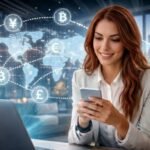 An abstract digital network illustrating money flowing across continents, symbolizing fast and efficient international transfers powered by technology.