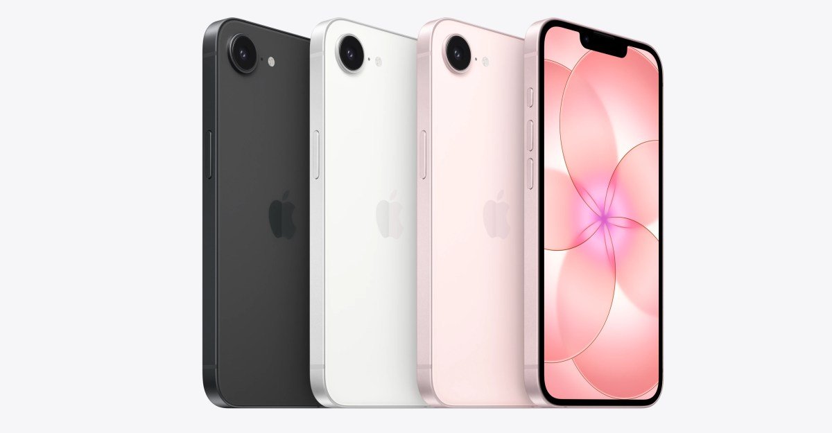 Apple iPhone 17E in black, white, and pink, showcasing its sleek design and 6.1-inch display.
