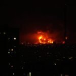 Flames rise from an oil storage facility in Tehran during US-Israel military campaign on March 7, 2026.