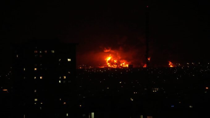 Flames rise from an oil storage facility in Tehran during US-Israel military campaign on March 7, 2026.