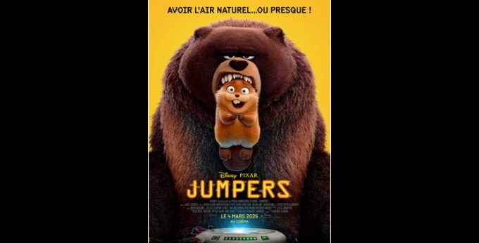 Affiche du film «Jumpers» montrant une jeune fille et un castor robot dans une forêt luxuriante, symbolisant l'aventure et la connexion avec la nature.