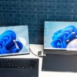 Lenovo ThinkBook Modular AI PC Concept with modular ports and a second screen attached.