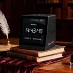 A Magicminer MO01 desktop terminal displaying cryptocurrency market data and charging a smartphone.