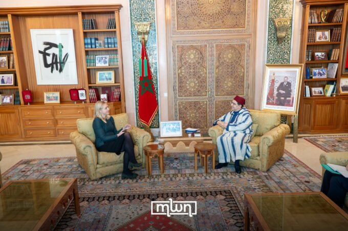 Finnish Foreign Minister Elina Valtonen and Moroccan Foreign Minister Nasser Bourita shaking hands during their meeting in Rabat.
