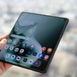 Motorola Razr Fold in Blackened Blue, showcasing its vibrant main display at MWC 2026.