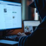 Illustration of VS Code logo with a malicious overlay or North Korean flag, representing a cyber threat.