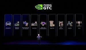 Nvidia CEO Jensen Huang presenting at the GTC conference, symbolizing the future of AI