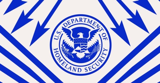 Exterior view of the Department of Homeland Security building, representing US immigration policy