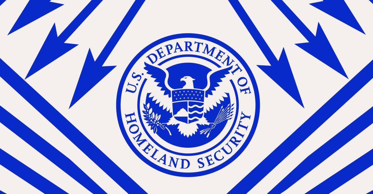 Exterior view of the Department of Homeland Security building, representing US immigration policy