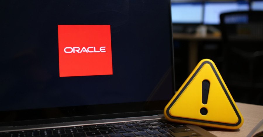 Abstract image representing cybersecurity threat with Oracle logo and vulnerability code