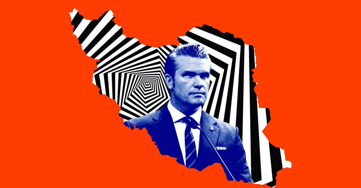 Defense Secretary Pete Hegseth at a Pentagon press briefing, addressing a room of journalists with a stern expression.