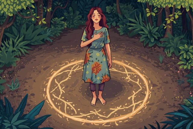 A person meditating or reflecting, surrounded by a subtle, protective light, symbolizing inner peace and strong personal boundaries.