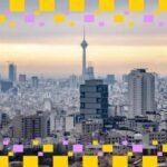 A visual representation of a prediction market interface, possibly showing geopolitical events or financial charts, with a background hinting at conflict or data analysis.