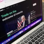 Illustration of a crystal ball or a stock chart with company logos of Kalshi and Polymarket, symbolizing prediction markets and high valuations.