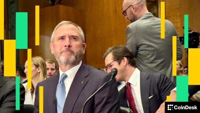 Ripple CEO Brad Garlinghouse testifying in the Senate, representing the company's leadership in the blockchain space.