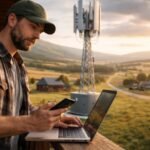 Beyond the City Limits: How High-Speed Internet is Powering a New Era of Rural Entrepreneurship 4 A person working on a laptop in a picturesque rural setting, connected to the internet.