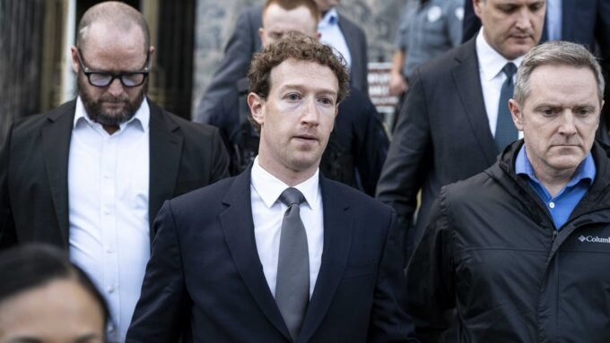 Meta CEO Mark Zuckerberg leaving a federal courthouse after defending the company in a social media addiction trial.