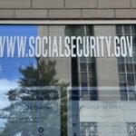 Illustration of a lock icon over a database, symbolizing a data security breach at the Social Security Administration.