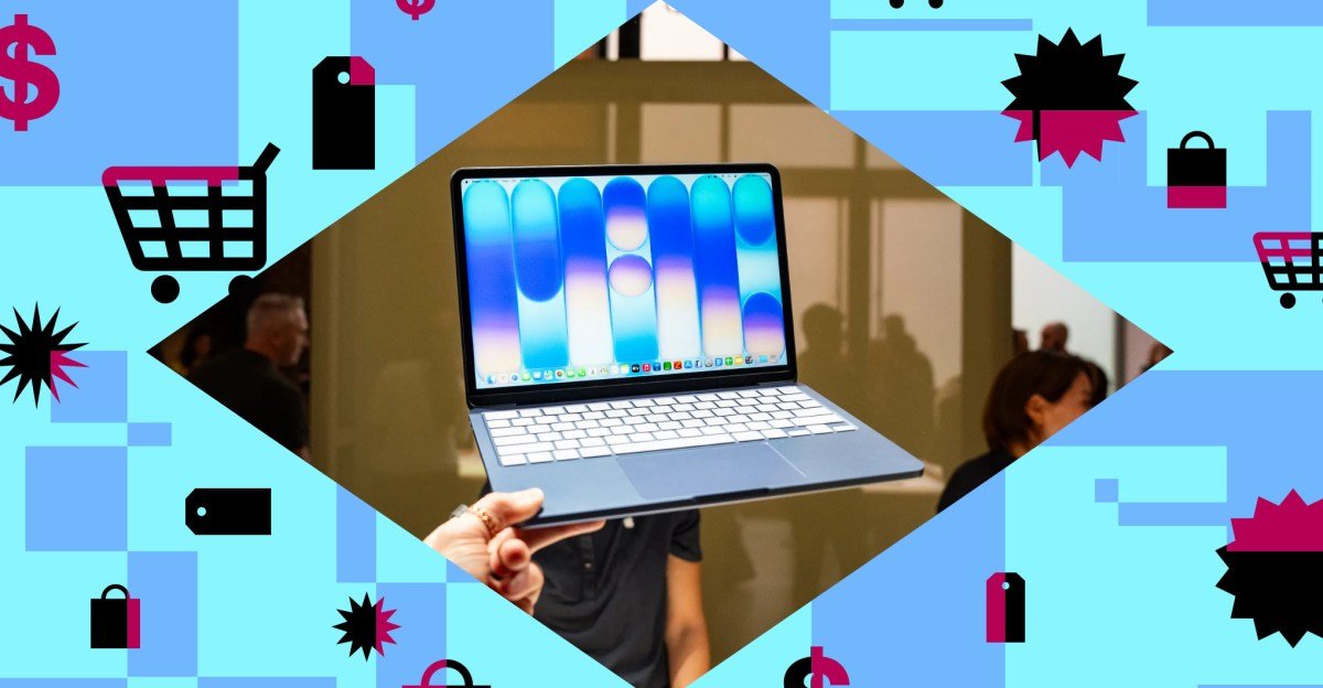 A sleek new MacBook laptop with a gift card beside it, symbolizing tech deals and preorders.