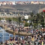 Graphique illustrant l'évolution démographique du Maroc avec des courbes de fécondité et d'espérance de vie.