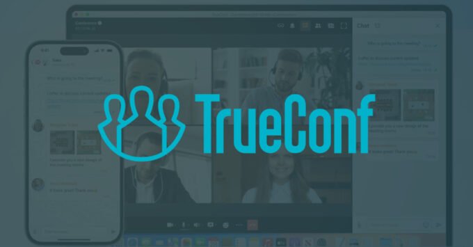 Illustration of a digital threat targeting a video conferencing application logo, representing the TrueConf zero-day vulnerability and the 'TrueChaos' cyberattack.