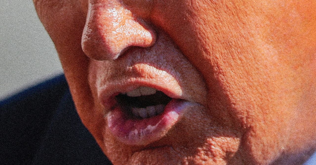 Donald Trump speaking at a podium, with an American flag in the background, overlaid with an image of an Iranian flag or a map of the Middle East.