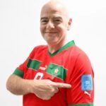 FIFA President Gianni Infantino acknowledging the achievements of Walid Regragui, former head coach of the Morocco national football team.