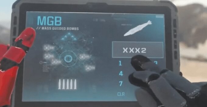 Screenshot showing Call of Duty: Modern Warfare III killstreak animation blended with actual military strike footage from a White House video.