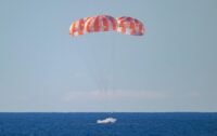 NASA's Orion capsule carrying the Artemis II astronauts splashing down in the Pacific Ocean off the coast of San Diego.