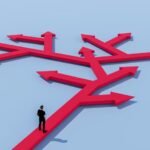 Bitcoin logo against a backdrop of stock market charts, symbolizing its underperformance against equities.