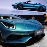 BYD Denza Z electric hypercar convertible at an auto show