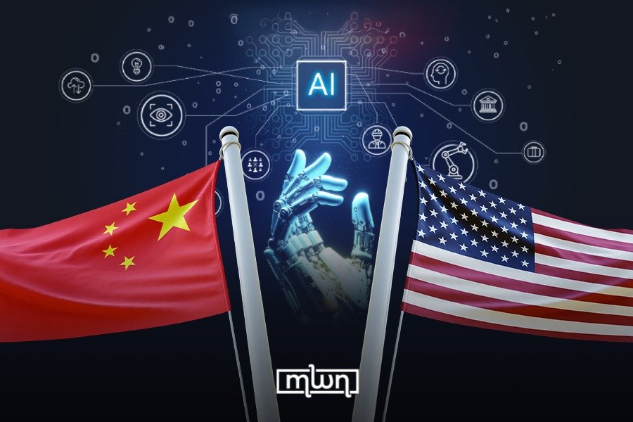 Illustration of a digital lock and key with AI neural network background, symbolizing AI intellectual property theft.