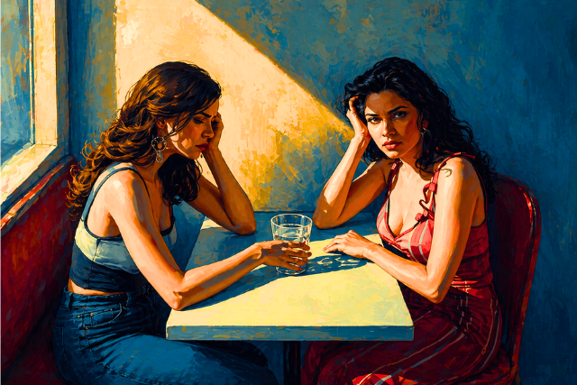 A person looking introspective or thoughtful, perhaps with blurred figures in the background, symbolizing a journey of self-discovery after a difficult friendship.