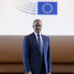 Tidjane Thiam, président du PDCI, s'exprimant au Parlement européen à Bruxelles, le 6 mai 2025.