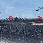 خريطة تركيا تغطي منطقة الشرق الأوسط، تعكس الطموحات الإقليمية.