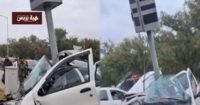 صورة لسيارة متضررة بعد اصطدامها بعمود رادار لمراقبة السرعة في القنيطرة