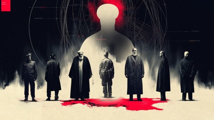 صورة تجمع أبرز الشخصيات السياسية والعسكرية الإيرانية، ترمز إلى تعقيد هيكل السلطة في البلاد.