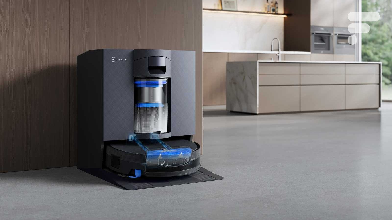 L'aspirateur-robot laveur Ecovacs Deebot X12 OmniCyclone en action, mettant en avant sa technologie de détection infrarouge des taches.