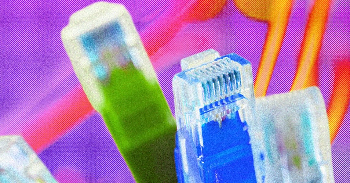 Close-up of various Ethernet cables with RJ45 connectors, symbolizing reliable wired network connectivity and high-speed data transfer.