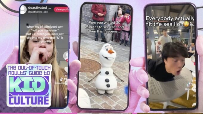 Collage representing various Gen Z cultural trends and memes, including a calculator, a pizza, and a sea lion.