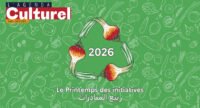 Affiche colorée et dynamique annonçant la saison culturelle de l'Institut français du Maroc, avec des éléments visuels représentant le cinéma, la musique, le théâtre et la littérature, sous le thème du 'Printemps des initiatives'.