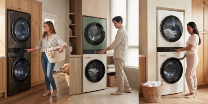 LG WashTower, la solution lave-linge et sèche-linge tout-en-un, symbole de l'innovation et de l'efficacité énergétique pour les foyers modernes.