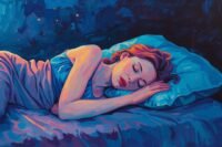 A person sleeping peacefully, surrounded by calm, or a hand letting go of a tangled string, symbolizing release of control.