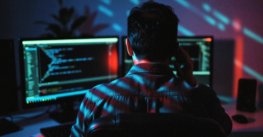 Illustration of a digital supply chain under attack, with malicious code infiltrating open-source packages.