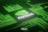 Nvidia logo with a graphic representing AI chips and gaming GPUs, symbolizing the company's strategic shift.