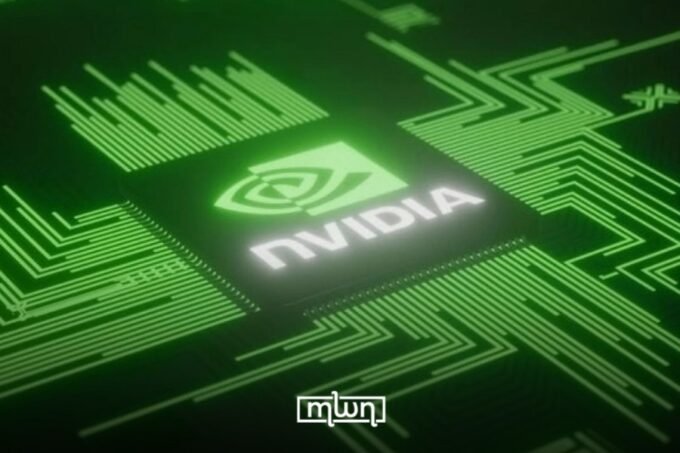 Nvidia logo with a graphic representing AI chips and gaming GPUs, symbolizing the company's strategic shift.