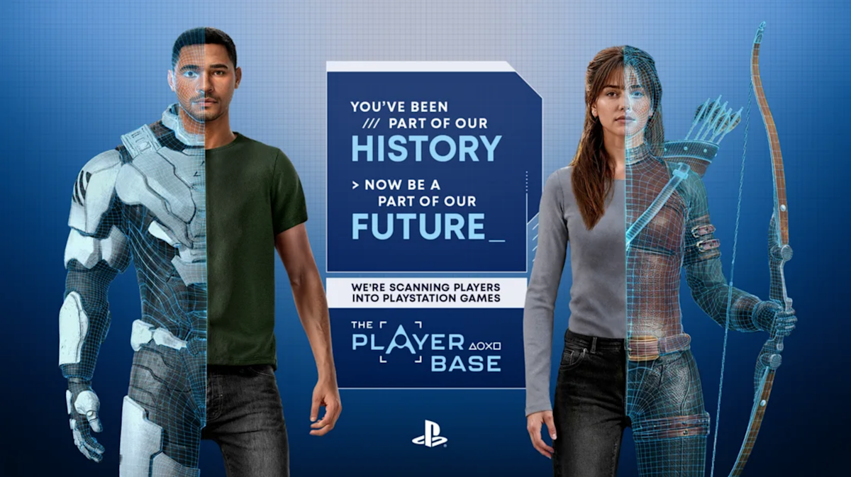 Sony's 'The Playerbase': Scan Yourself Into PlayStation Games 3 A person's face being scanned for integration into a PlayStation game, with a Gran Turismo 7 car in the background.